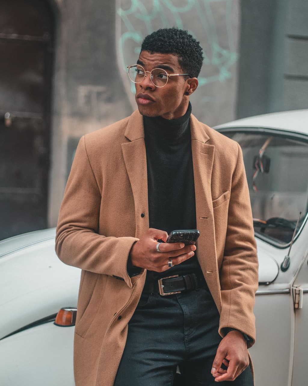 Camel overcoat styled for the city